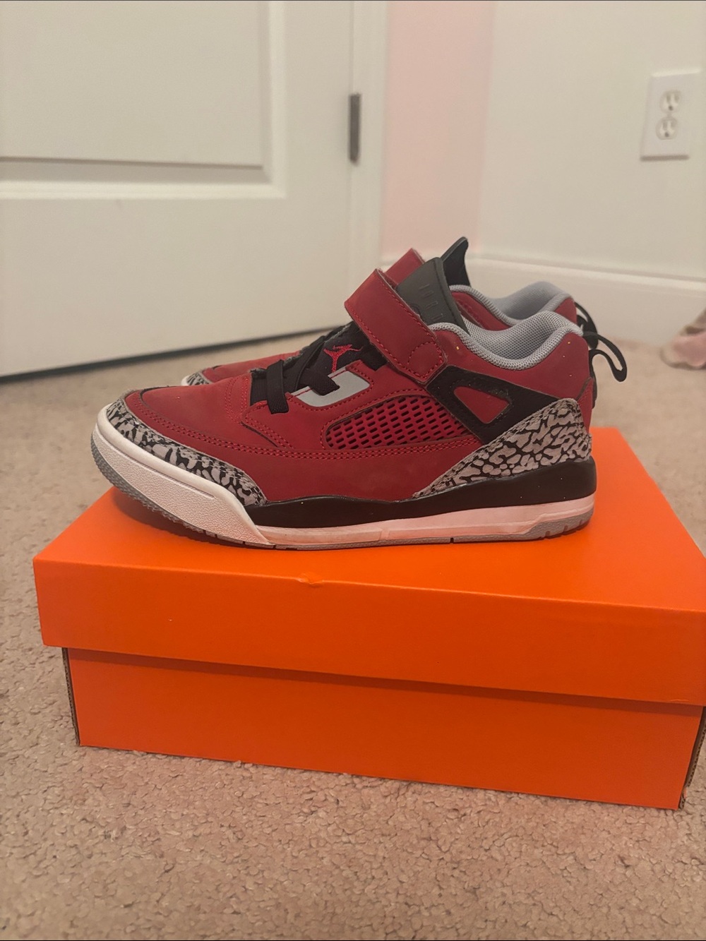 Jordan Kids Red and Black Sneakers with Elephant Print